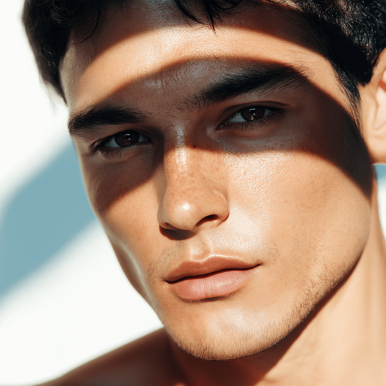 man with sunscreen swatch on face